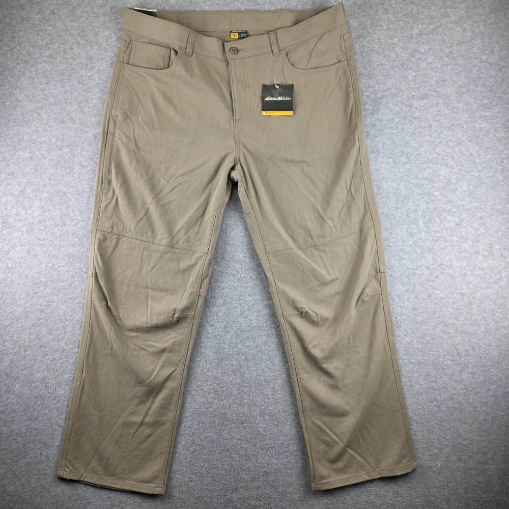 Eddie Bauer Travex Pants Mens 38x30 Beige Nylon Travel Casual Straight NEW